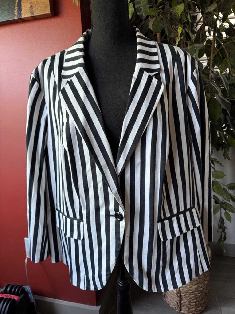 Cato Black and White Vertical Stripe Blazer